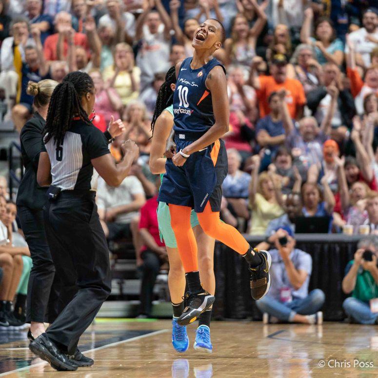 during a WNBA basketball game between the New York Liberty and the Connecticut Sun at Mohegan Sun Arena. The Connecticut Sun defeated the New York Liberty 92-77.