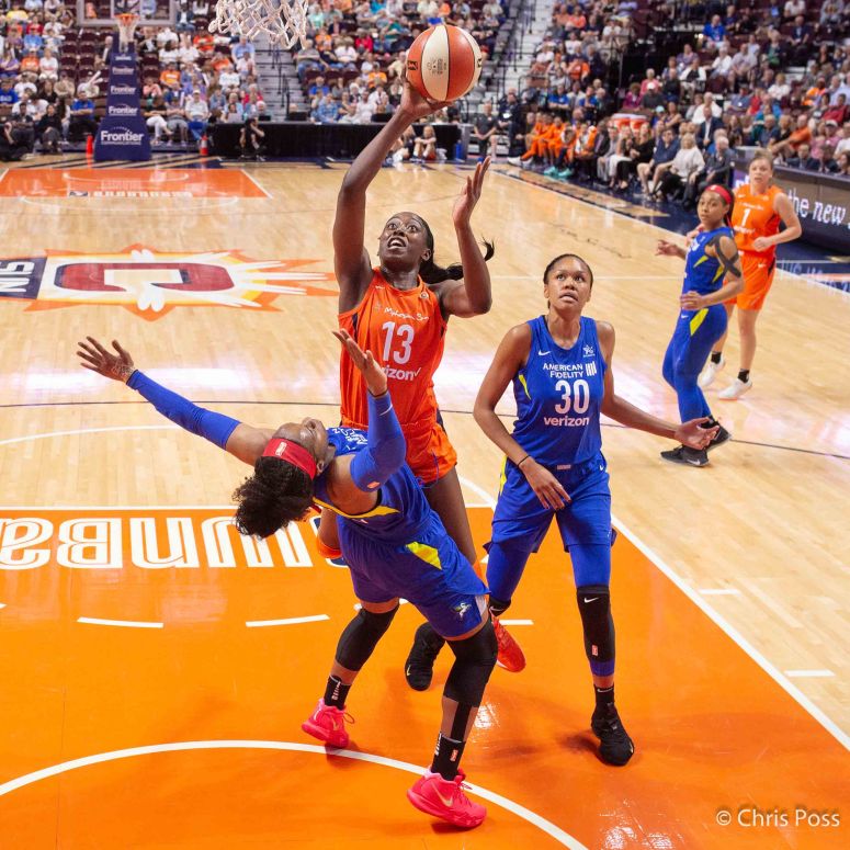 during a WNBA basketball game between the Dallas Wings and the Connecticut Sun at Mohegan Sun Arena. The Connecticut Sun defeated the Dallas Wings 96-76.
